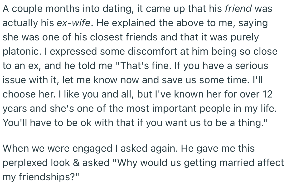 Months into Dating, OP Discovered That Her Partner’s “Friend” Was Actually His Ex-Wife