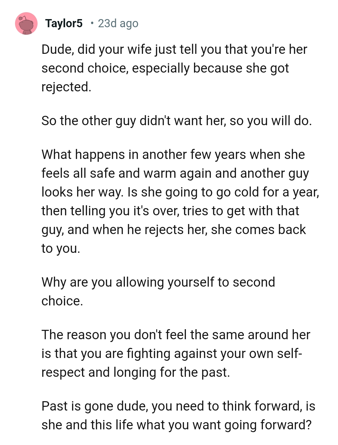 What happens in the next few years when she feels all safe and warm again?