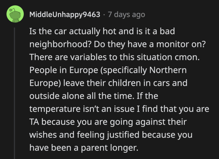 No matter where they are from, leaving a sleeping child in a car without supervision for long periods of time just to avoid upsetting their parents is plain stupid
