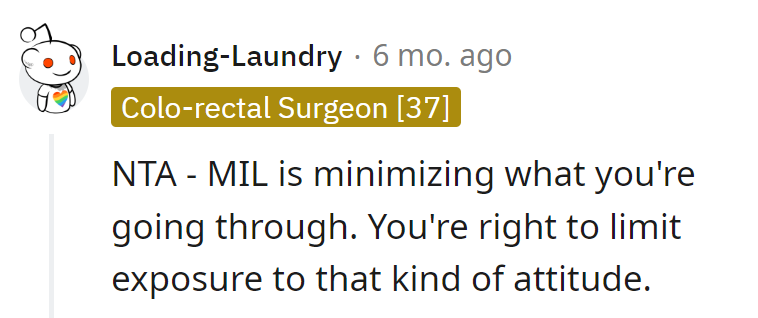 MIL's a pro at minimizing, but limiting exposure is a wise move. Keep that attitude in check from a distance!