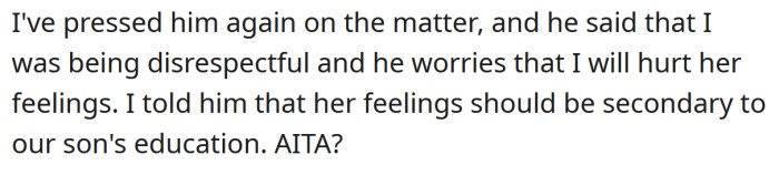 Now the OP is wondering if she is the a**hole here.