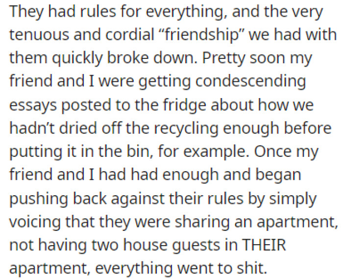 The Roommates Had Rules About Everything in the Apartment