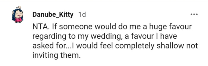 This Redditor would feel shallow not inviting them