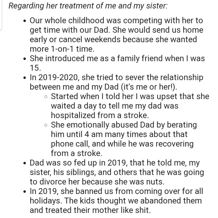 This goes deep into how OP's stepmother treated her and her sister