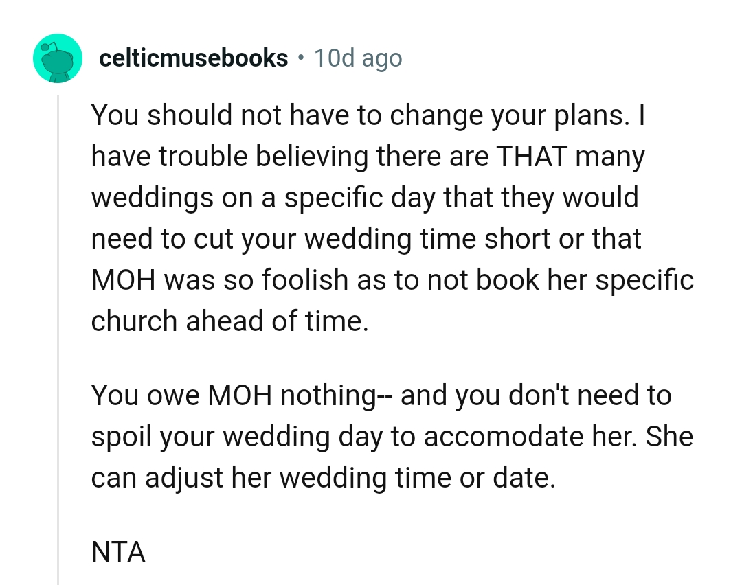 The OP owes the maid of honor nothing
