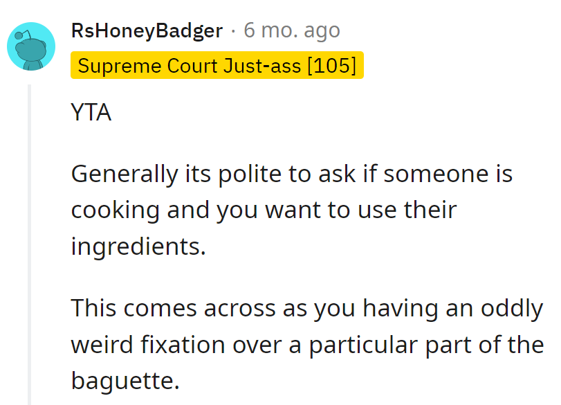 Baguette gatekeeping, the latest drama series. Next time, ask before bread battles ensue. 🥖🤷‍♂️