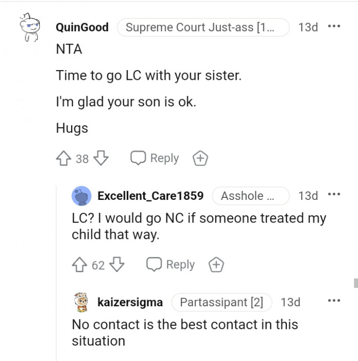 This Redditor is glad the OP's son is okay