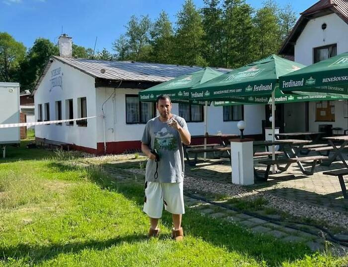 Adam Sandler After One Week In The Czech Republic. It Seems The Local 'Pivo' And The Relaxed Village Atmosphere Have Officially Claimed Another Hollywood Legend