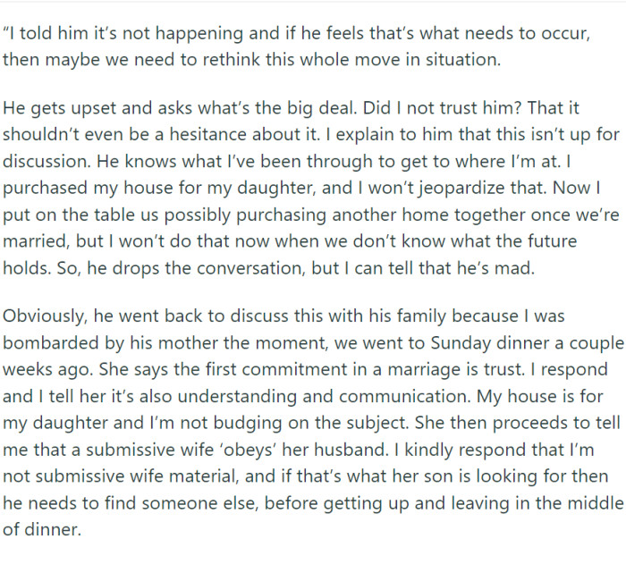 Dinner conversation took a turn when Matthew requested that his name be added to the deed of OP's house.