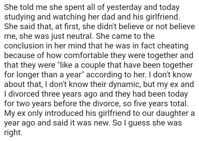 The OP and her ex have been divorced for three years now