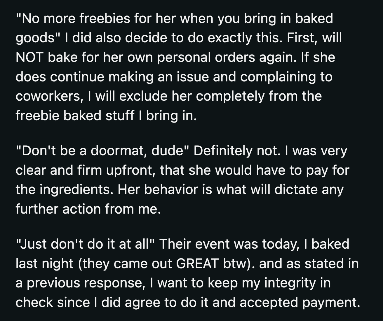 OP said he would not accept any future requests from this coworker.