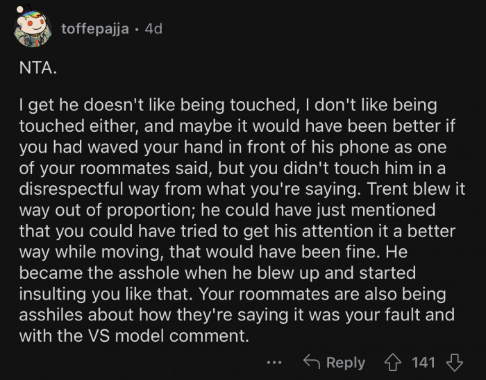 OP's roommate blew things way out of proportion.