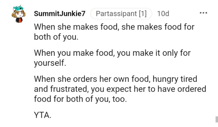 You make food for yourself alone