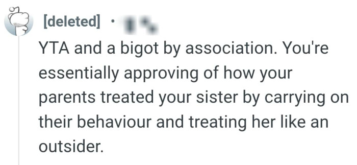 The OP is essentially approving her parent's behavior