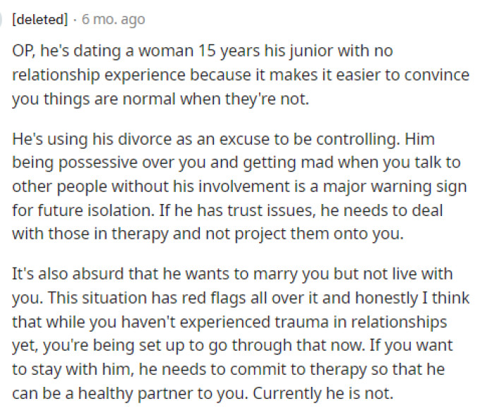 So many people were in the comments telling her that there are many different red flags happening within this relationship.