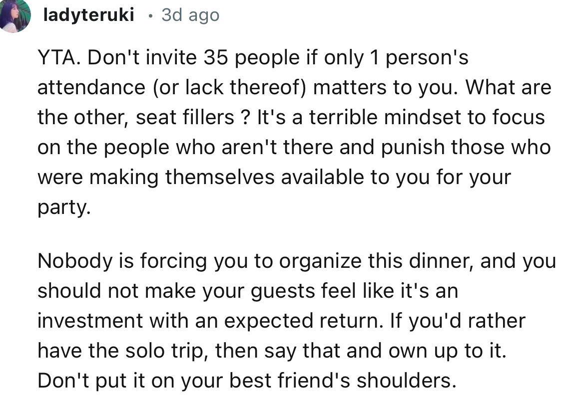 “It's a terrible mindset to focus on the people who aren't there and punish those who were making themselves available to you for your party.”