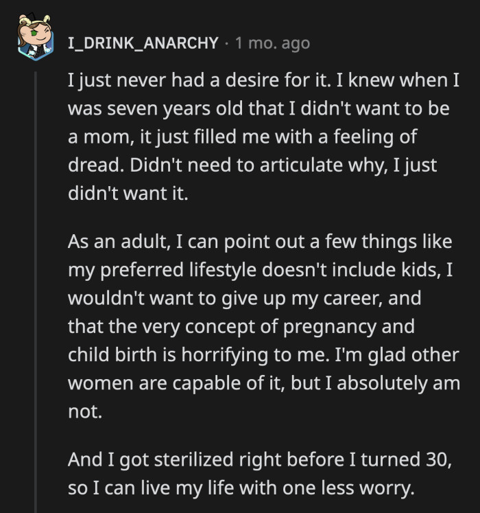 39. I wonder what made this person realize they do not want to  be a parent