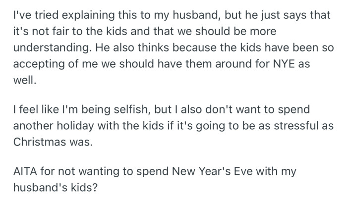 OP’s husband feels his stance is not fair, and he should be more understanding