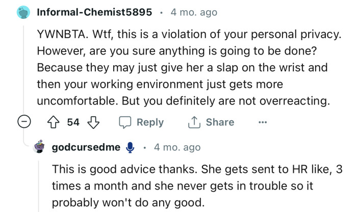 Reporting to HR might have more negative effects than positive. OP might just have to let it go