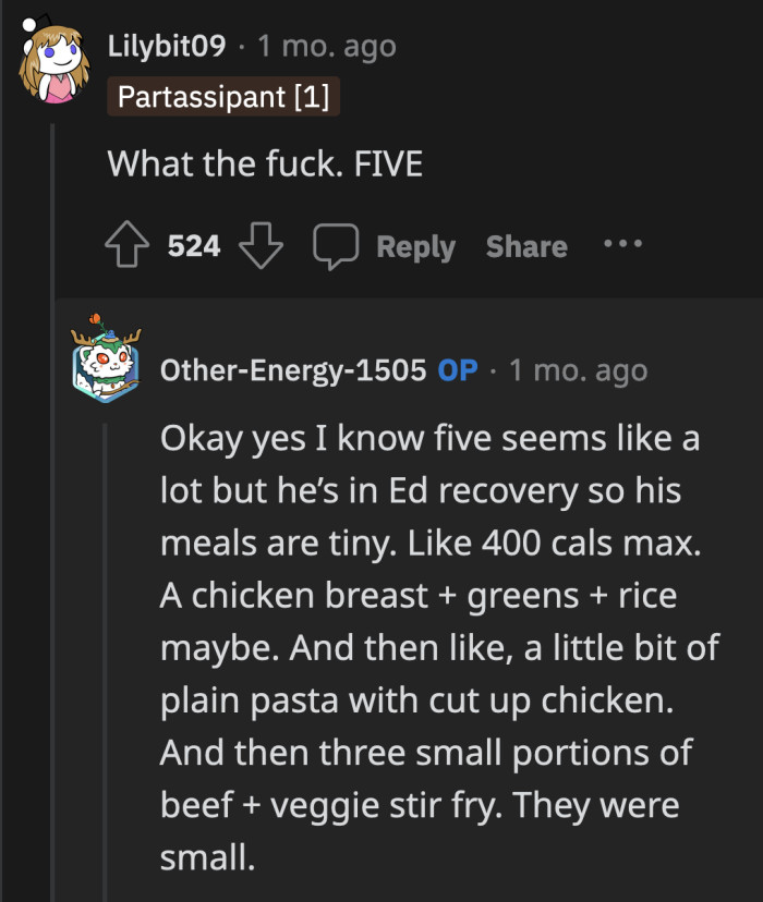 As If He Wasn't the Biggest Jerk Already, He Knows His Roommate Is Recovering from an Eating Disorder. Those Meals Can't Be Easily Replaced.