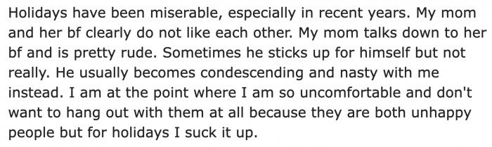 Holidays Aren't Fun to Spend at Her Mom's Place.