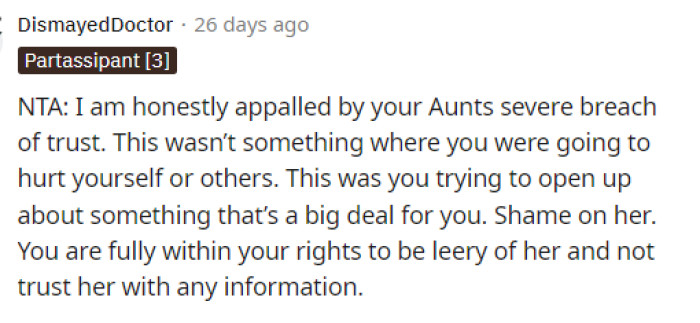 This probably means that he won't tell her anything again and that it is a breach of trust for them, so he can't confide in her again.
