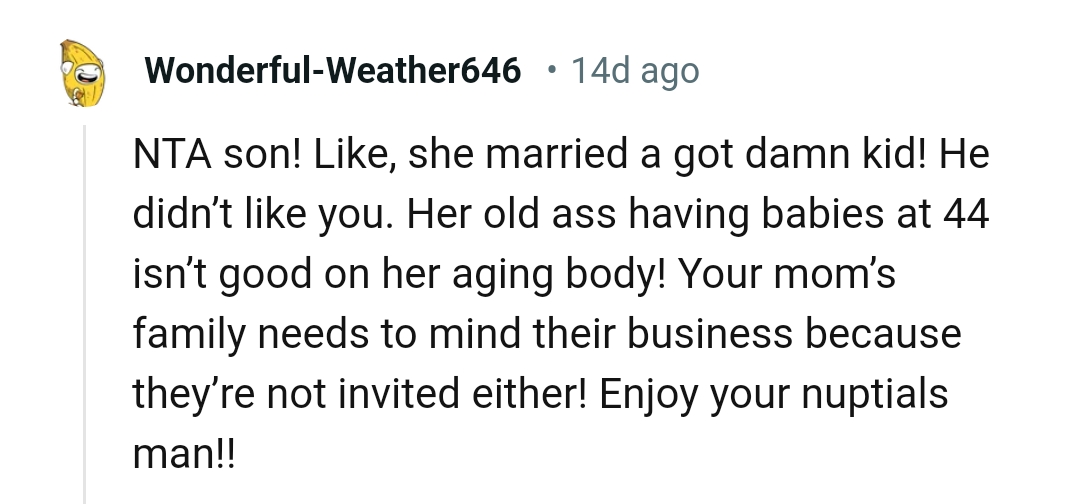 The mom's family needs to mind their business