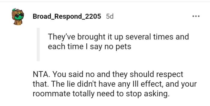 The OP should have said no, and that would be it