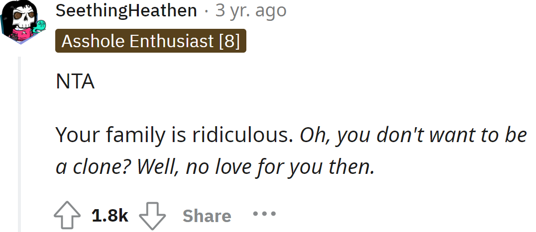 The OP's family is acting ridiculous