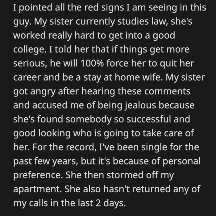 OP pointed out all of the red flags she's seen so far