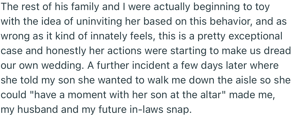 OP and the rest of the family started toying with the idea of uninviting her for the wedding