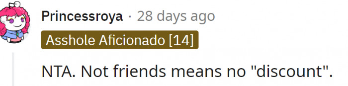 Not friends - no discount