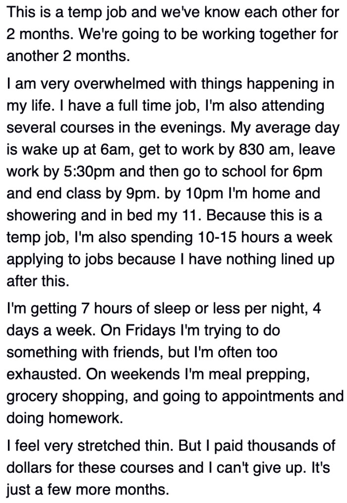 The OP got close to her coworkers in her temp job.