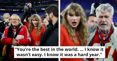 Taylor Swift Is Seen Joining Kelce's Mom On The Field After Game To Find "Dad And Jason"