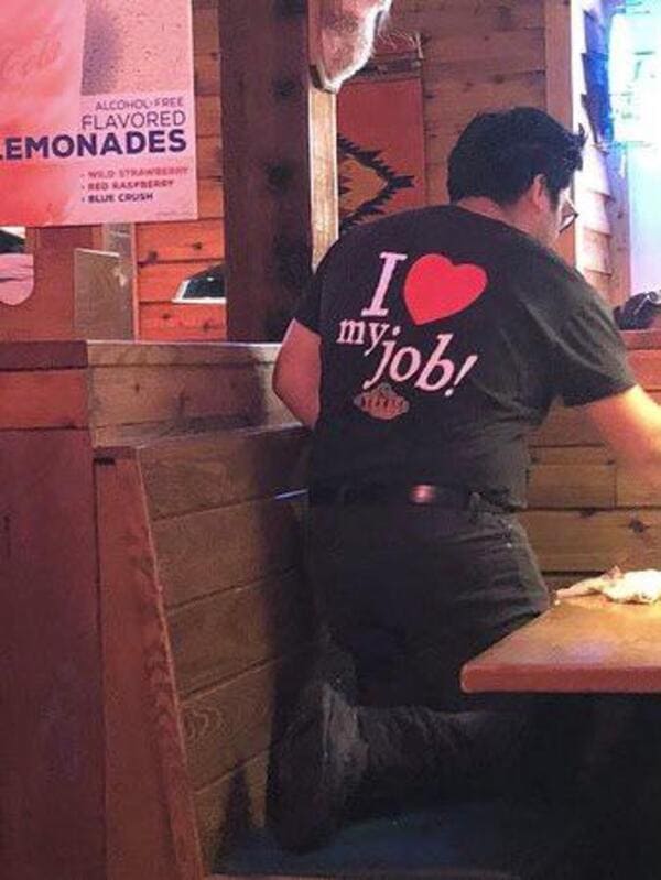 45. I think the fact that Texas Roadhouse employees are forced to wear this to work is very dystopian.