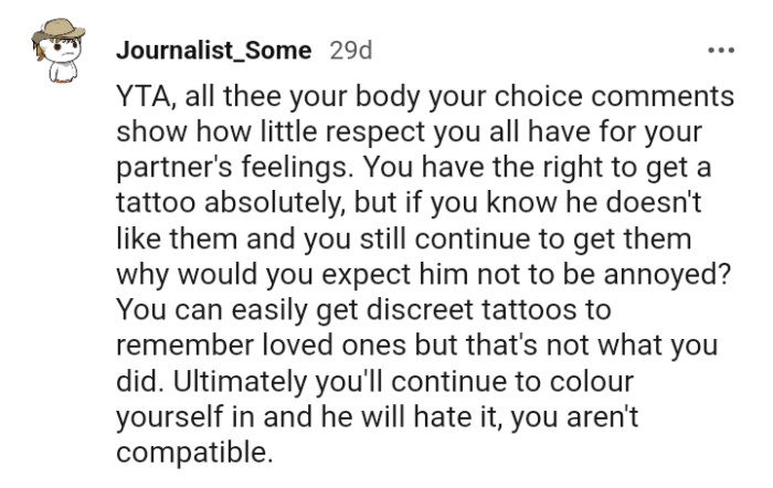 It shows the little respect the OP has for her husband