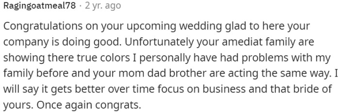 OP's immediate family is showing their true colors