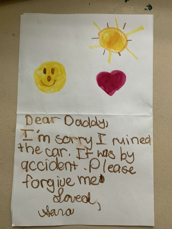 "Interior Of An Apology Card I Made For My Dad When I Was Seven Years Old"