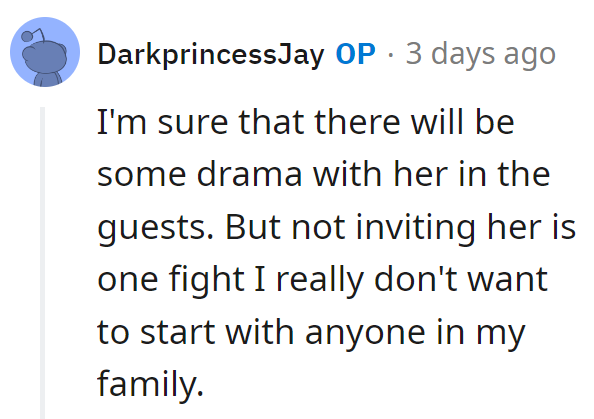 Drama on the guest list? No thanks, she's keeping the peace and skipping the invite.