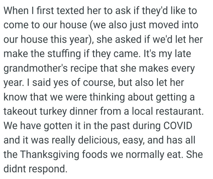 They were thinking about getting a takeout turkey dinner from a local restaurant