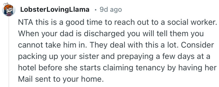 “NTA this is a good time to reach out to a social worker.”