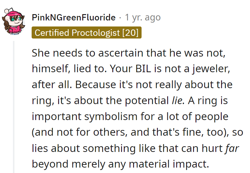 BIL's no jeweler. Before turning bling into a ding, ensure he wasn't duped too.