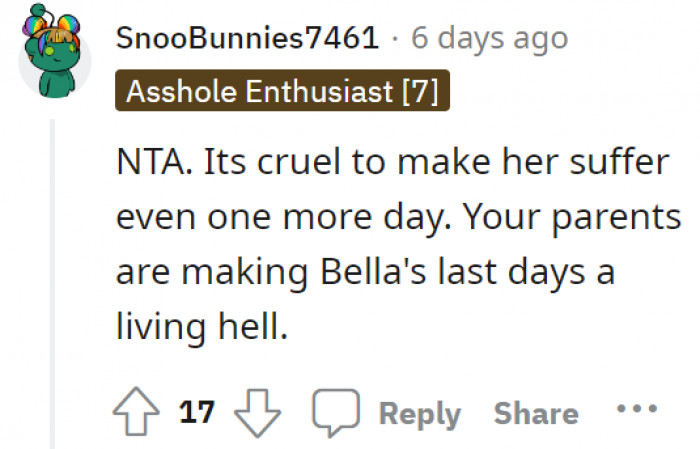 Definitely NTA. Each day of waiting is another day of their family pet suffering.