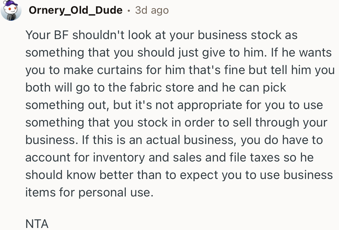 “Your BF shouldn't look at your business stock as something that you should just give to him.”