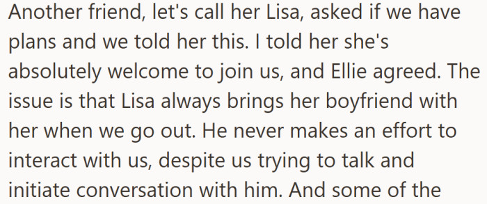 Her friend asked to join the Halloween plans, but she always brought her boyfriend, who rarely interacted with anyone.