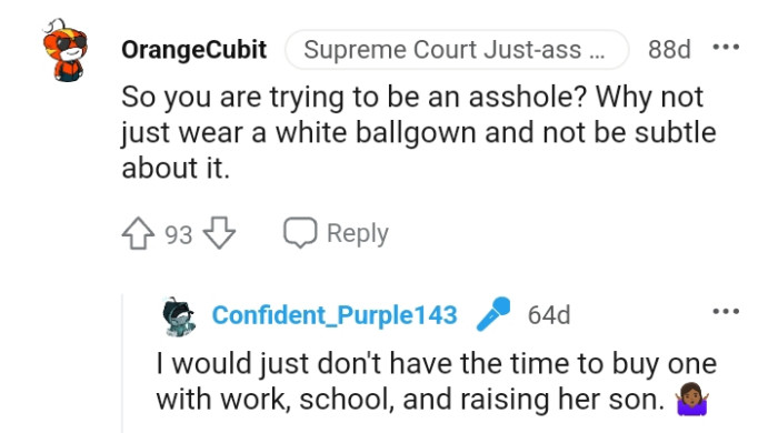 Wearing a white ball gown