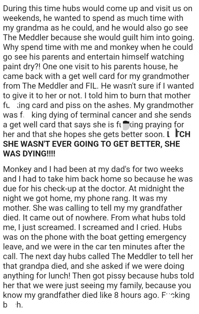 OP's husband came back with a get well card for her grandmother from The Meddler and FIL