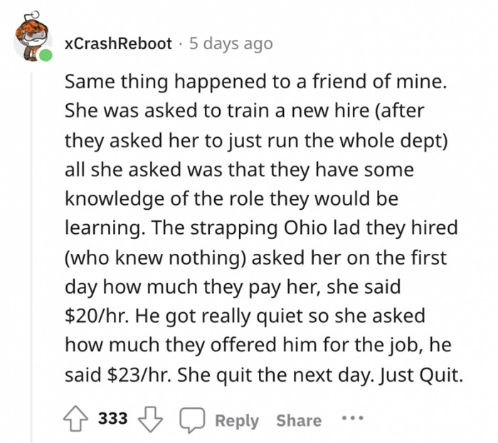 As soon as you find out you're earning less than a new hire, it's time to quit and look for greener pastures.