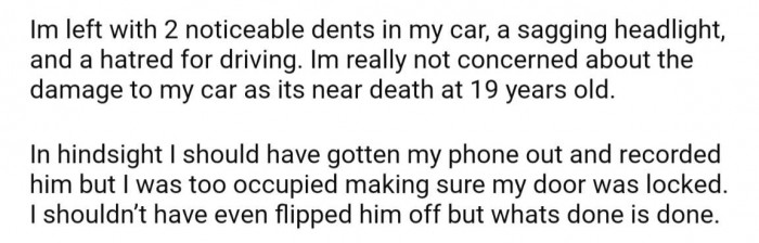 OP's car was left with two dents and a damaged headlight