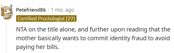 Agreed, NTA from the get-go.